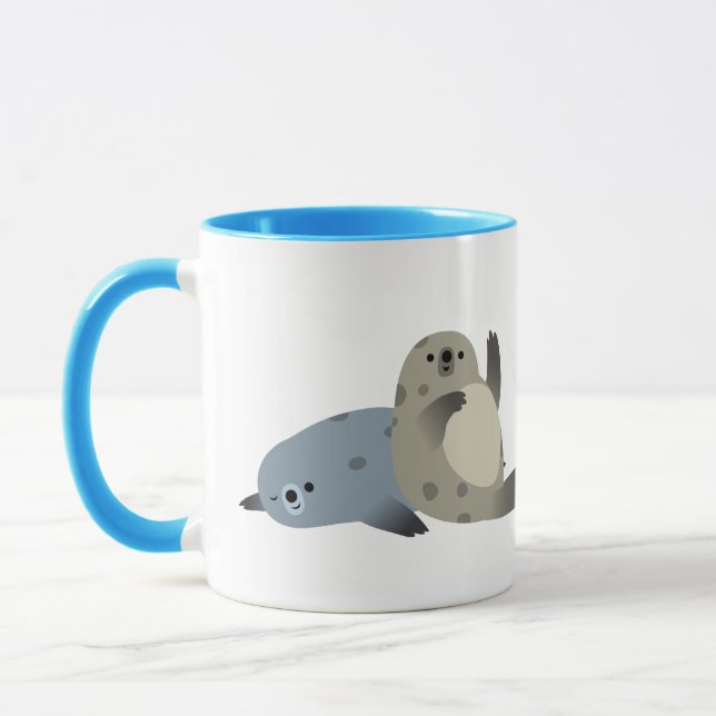 Cute Friendly Cartoon Harbor Seals Mug (Left)