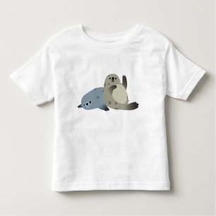 Cute Friendly Cartoon Harbor Seals Ruffle T-Shirt