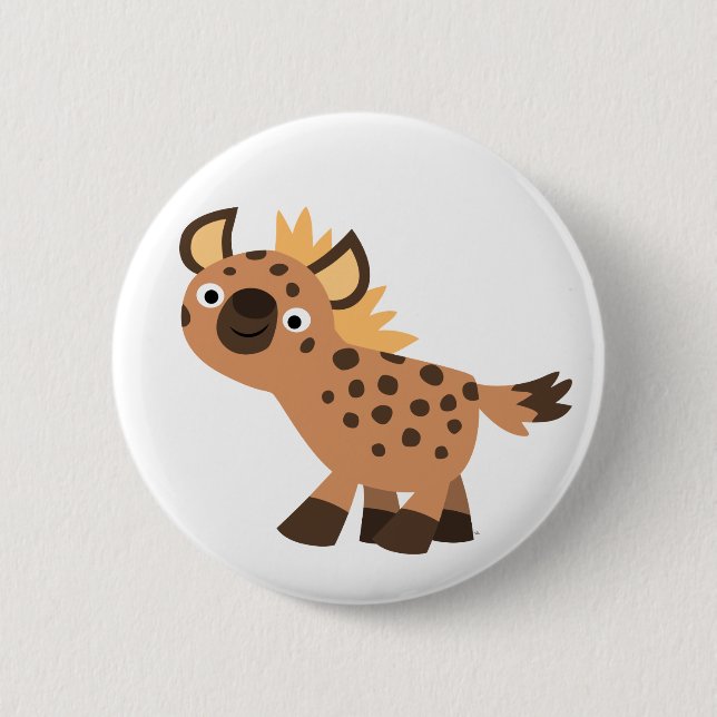 Cute Friendly Cartoon Hyena Button (Front)