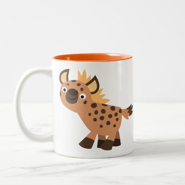 Cute Friendly Cartoon Hyena Two-Tone Coffee Mug (Left)