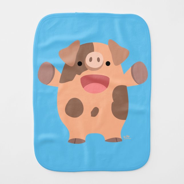 Cute Friendly Cartoon Pig Burp Cloth (Front)