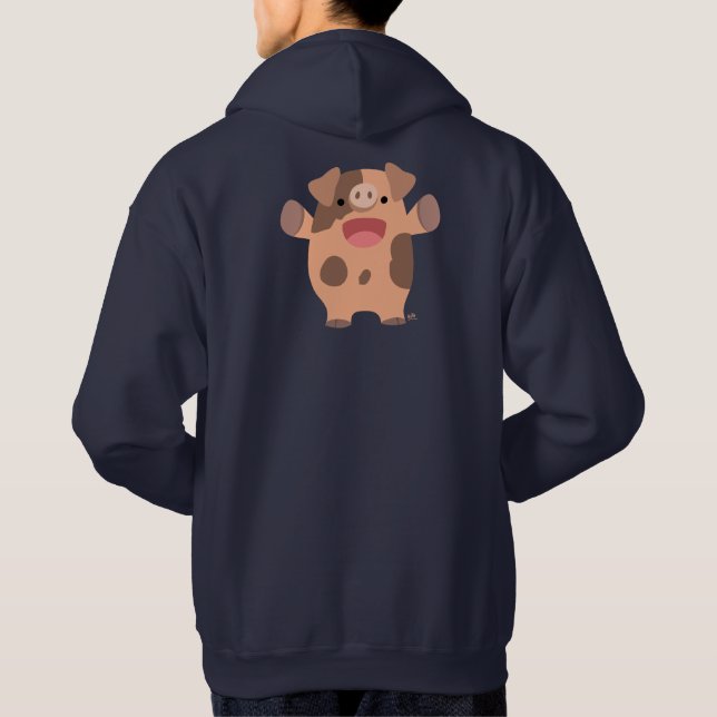 Cute Friendly Cartoon Pig Hoodie (Back)