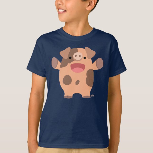 Cute Friendly Cartoon Pig Kids T-shirt (Front)