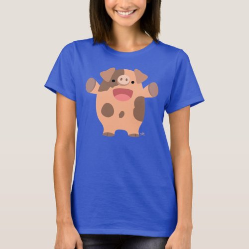 Cute Friendly Cartoon Pig Women T_shirt