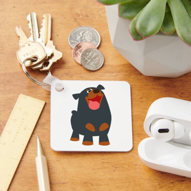 Cute Friendly Cartoon Rottweiler Keychain (Desk)