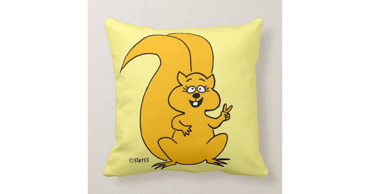 Cute Friendly Cartoon Squirrel Making Peace Sign Throw Pillow