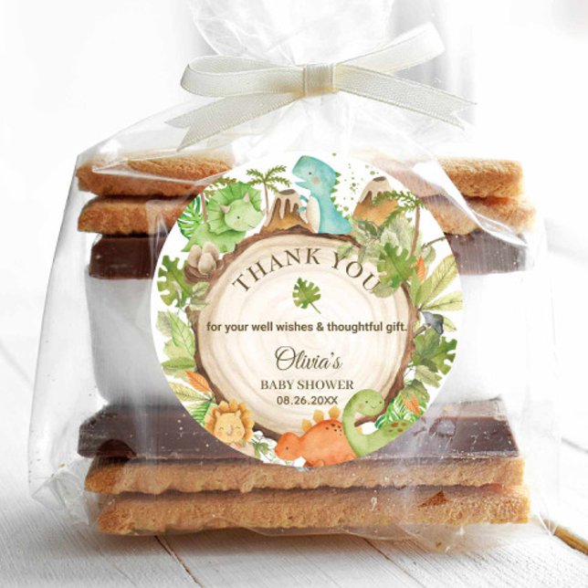 Cute Friendly Dinosaur Baby Shower Birthday Favor  Classic Round Sticker (Creator Uploaded)