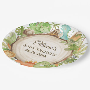 Cute Friendly Dinosaur Baby Shower Birthday Paper Plates