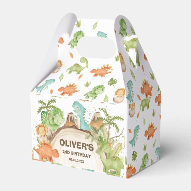 Cute Friendly Dinosaurs 1st Birthday Baby Shower  Favor Boxes (Front Side)