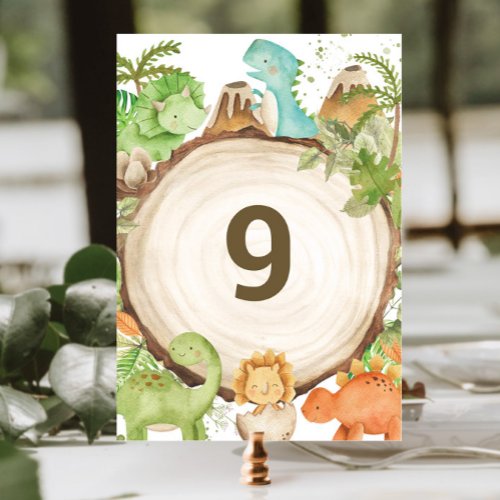 Cute Friendly Dinosaurs 1st Birthday Baby Shower Table Number