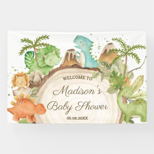Cute Friendly Dinosaurs Baby Shower Backdrop  Banner