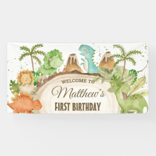 Cute Friendly Dinosaurs Birthday Baby Backdrop Banner