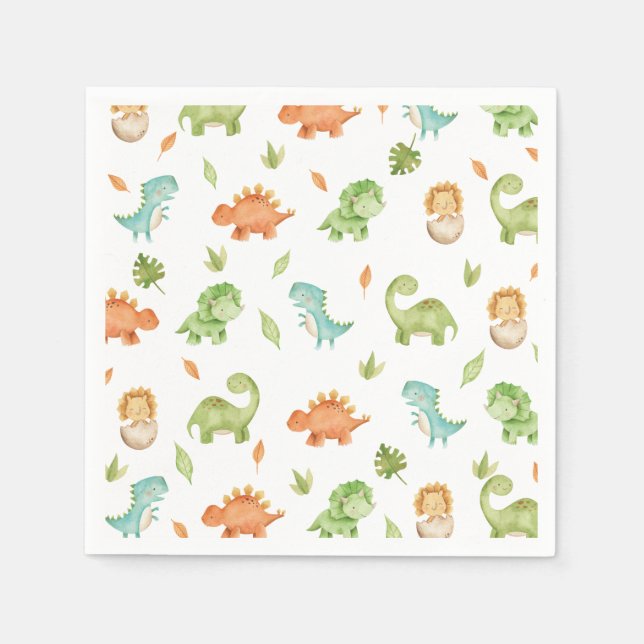 Cute Friendly Dinosaurs Party T-Rex Brontosaurus  Napkins (Front)
