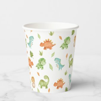 Cute Friendly Dinosaurs Party T-Rex Brontosaurus Paper Cups | Zazzle