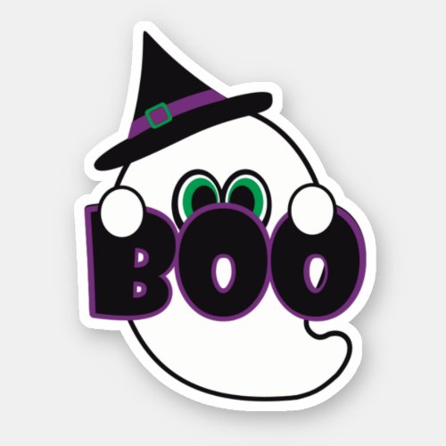 Cute Friendly Halloween Ghost with Witchs Hat Boo Sticker