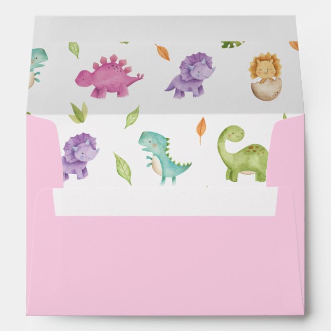 Cute Friendly Pink Purple Dinosaurs 5x7 Card A7 Envelope (Back (Bottom))