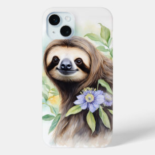 Cute Friendly Sloth Watercolor painting iPhone 15 Plus Case