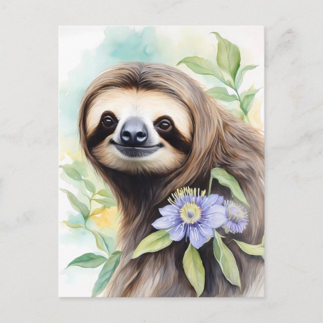 Cute Friendly Sloth Watercolor painting Postcard (Front)