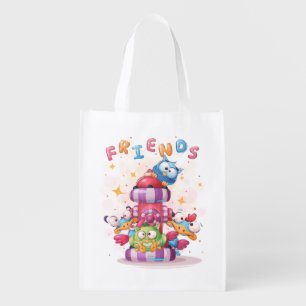 Cute Friends Bird & Owl Grocery Bag