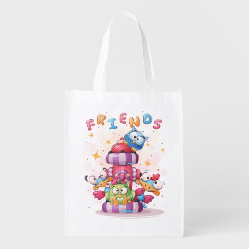 Cute Friends Bird  Owl Grocery Bag