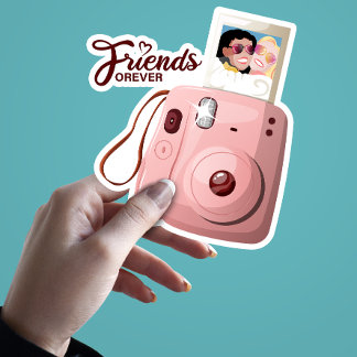 Cute Friends Forever Photo with Retro Mini Camera Sticker