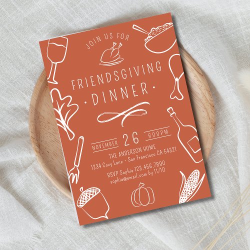 Cute Friendsgiving Thanksgiving Dinner Pumpkin Invitation