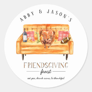 Cute Friendsgiving Thanksgiving Dinner Thank You Classic Round Sticker