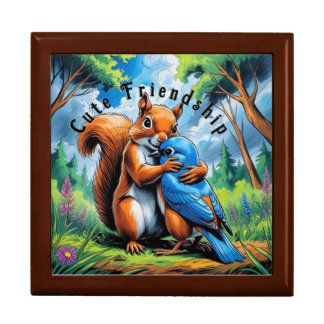 Cute Friendship between Squirrel Bluebird Gift Box
