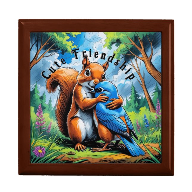 Cute Friendship between Squirrel Bluebird Gift Box (Front)