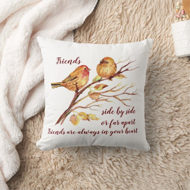 Cute Friendship Birds & Quote Throw Pillow (Blanket)