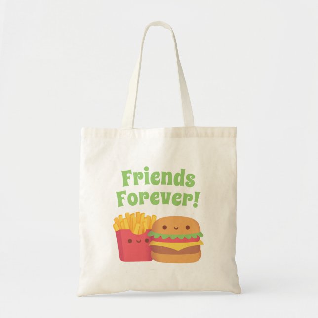 Cute Fries and Burger Friends Forever Funny Tote Bag (Front)