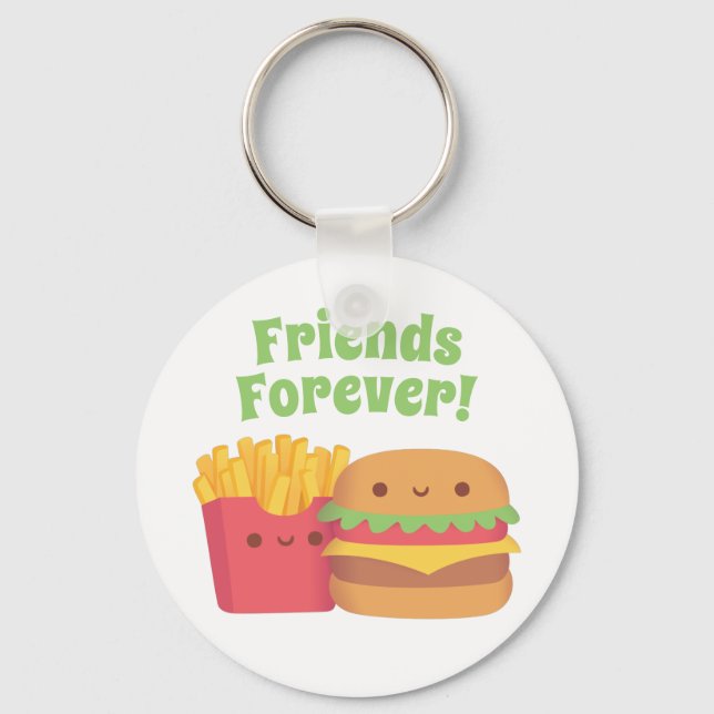 Cute Fries and Burger, Friends Forever keychain (Front)