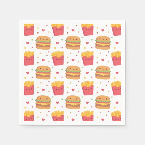 Cute Fries and Burger Pattern Napkins