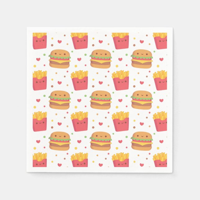 Cute Fries and Burger Pattern Napkins (Front)