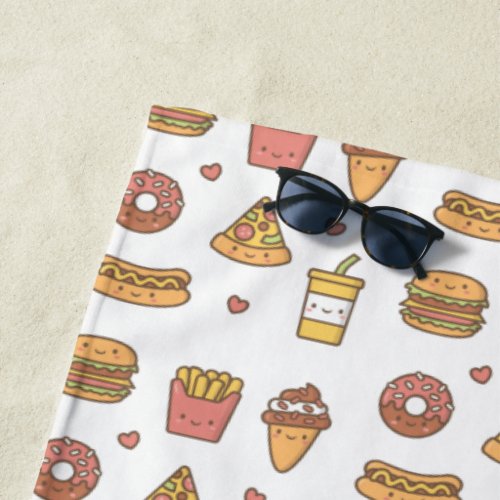 Cute Fries Pizza Burger Soda Ice Cream Hot Dog Beach Towel
