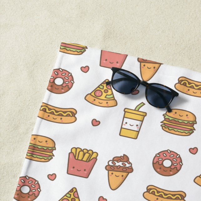 Cute Fries Pizza Burger Soda Ice Cream Hot Dog Beach Towel (In Situ)