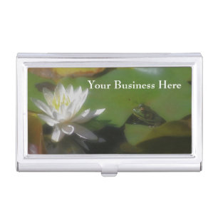 Cute Frog Admiring Lotus Flower Nature Business Card Case