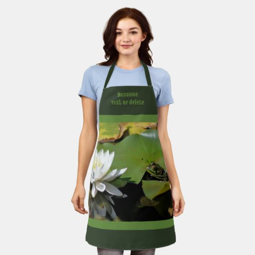 Cute Frog Admiring Lotus Flower Personalized Apron