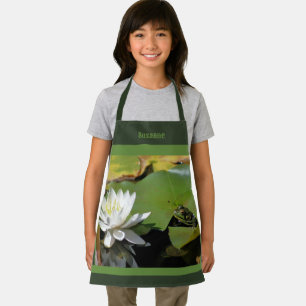 Cute Frog Admiring Lotus Flower Personalized Apron
