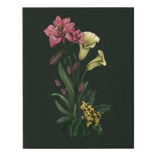 Cute Frog Among the Lilies Botanical Floral Art Faux Canvas Print