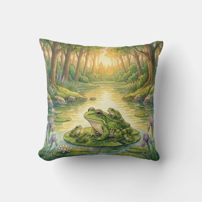 Cute Frog And Babies River and Lake Animals  Throw Pillow (Front)