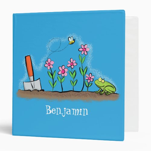 Cute frog and bee in garden cartoon illustration 3 ring binder