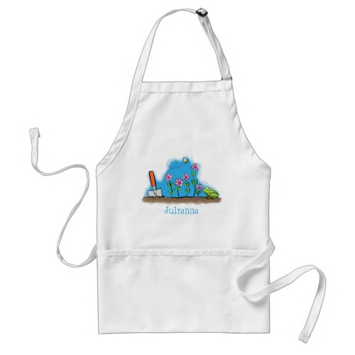 Cute frog and bee in garden cartoon illustration adult apron