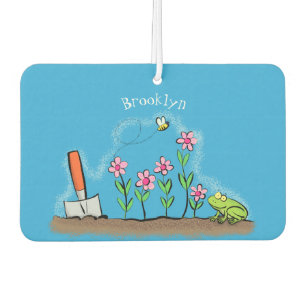 Cute frog and bee in garden cartoon illustration air freshener