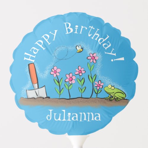 Cute frog and bee in garden cartoon illustration balloon