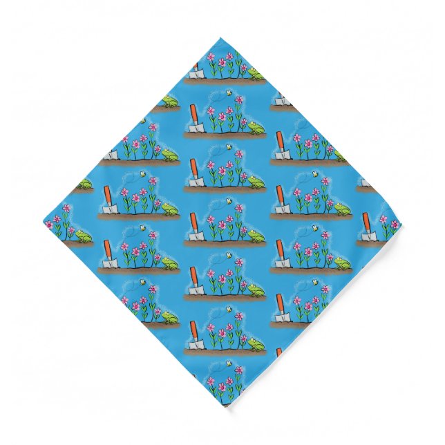 Cute frog and bee in garden cartoon illustration bandana (Front)