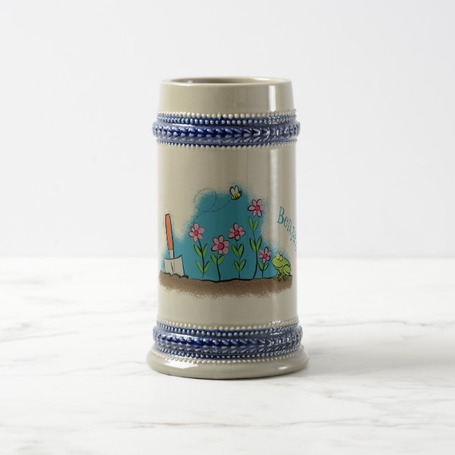Cute frog and bee in garden cartoon illustration beer stein (Center)