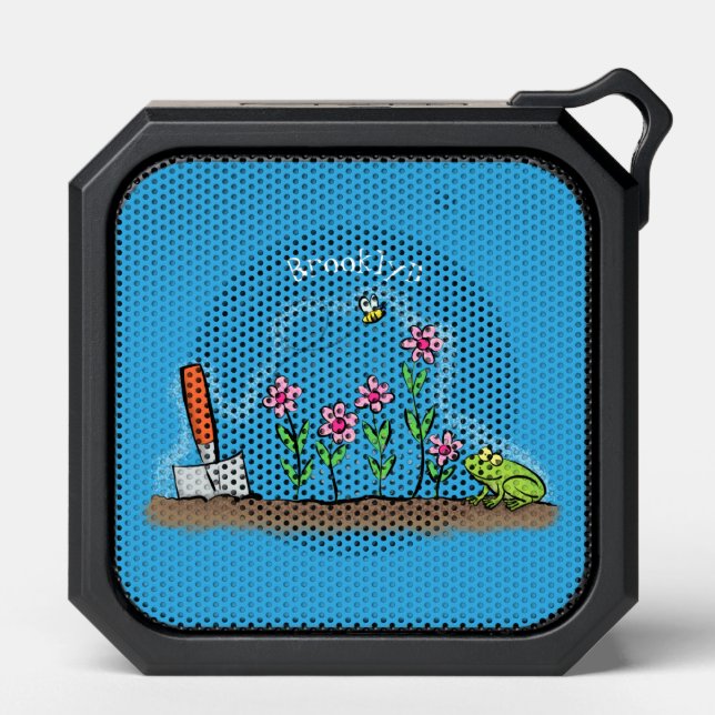 Cute frog and bee in garden cartoon illustration bluetooth speaker (Front)