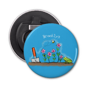 Cute frog and bee in garden cartoon illustration bottle opener