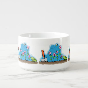 Cute frog and bee in garden cartoon illustration bowl